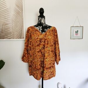 Westbound Woman Rust/Copper Floral Print Blouse - Size 2X - 100% Cotton